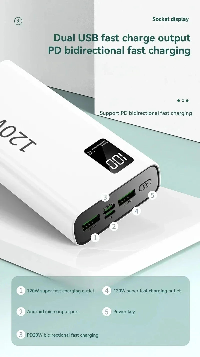 Banco de energía Xiaomi de 500.000 mAh y 120 W, carga ultrarrápida, gran capacidad, para iPhone, Huawei y Samsung.