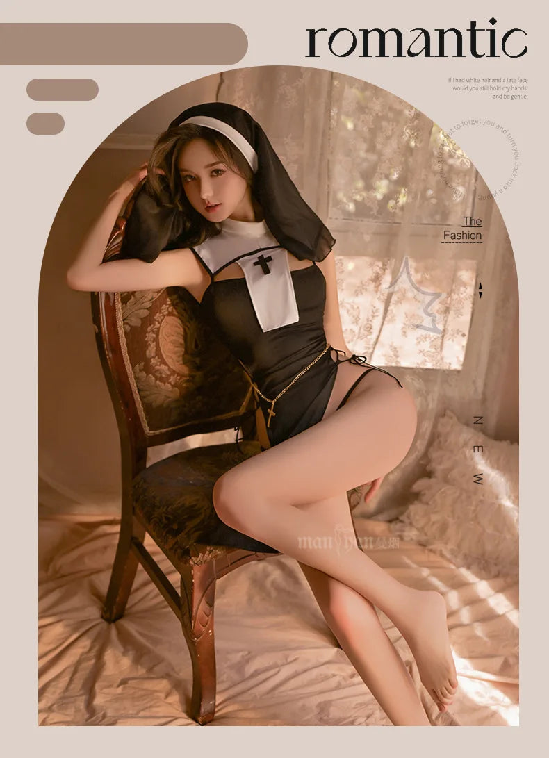 Japanese Erotic Sexy Nun Costume Women Cosplay Lingerie Gothic Maid Costume Nun Dress Anime Roleplay Halloween Sex Porno Clothes