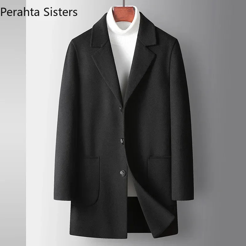 Brand Top Quality Double-Sided Woolen Men's Coat Autumn Winter Business Casual 71.8% Wool Male Medium Long Hommnre Coat