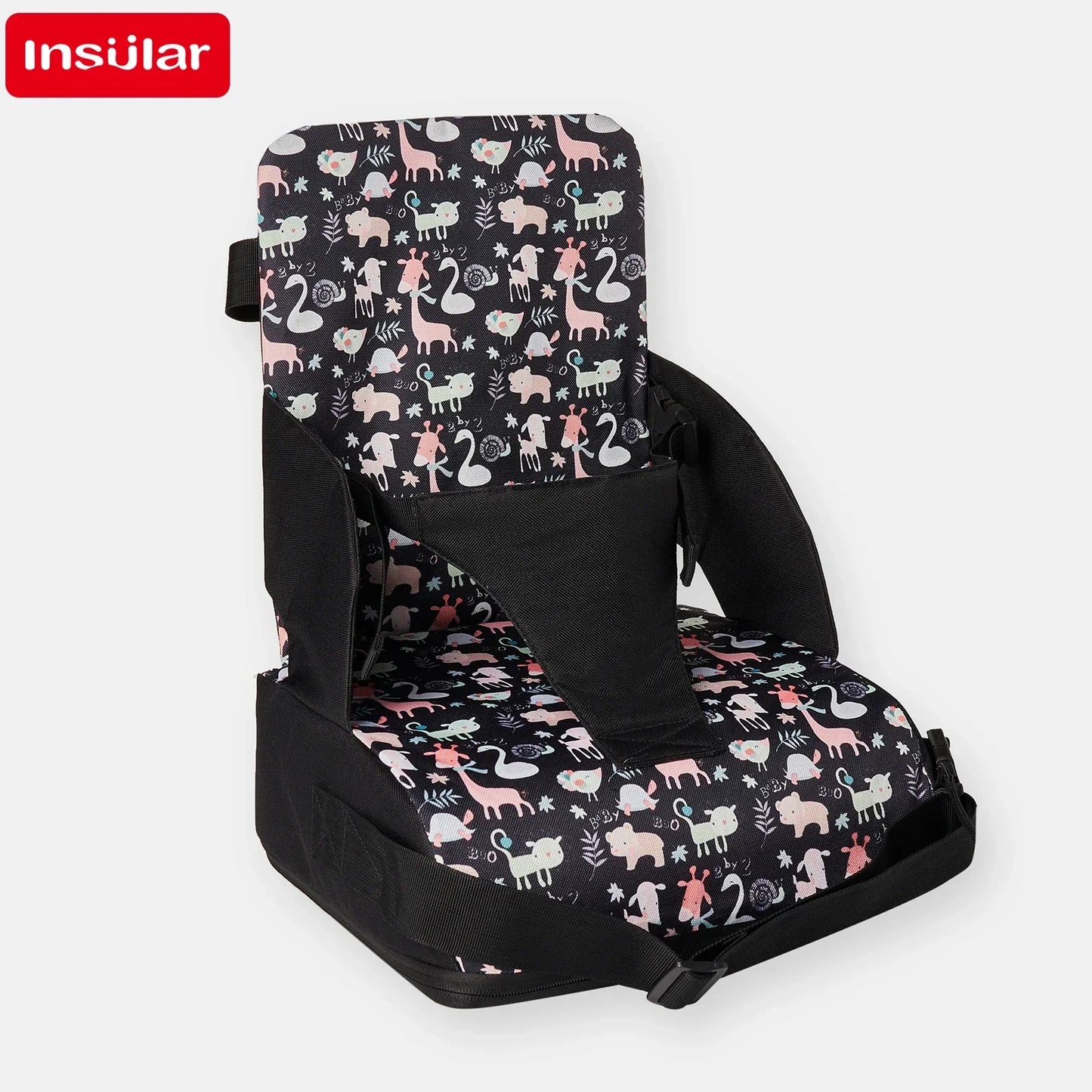 INSULAR Asiento infantil portátil, plegable y antideslizante, con cojín alto, para comedor de bebé, suministros de viaje para niños