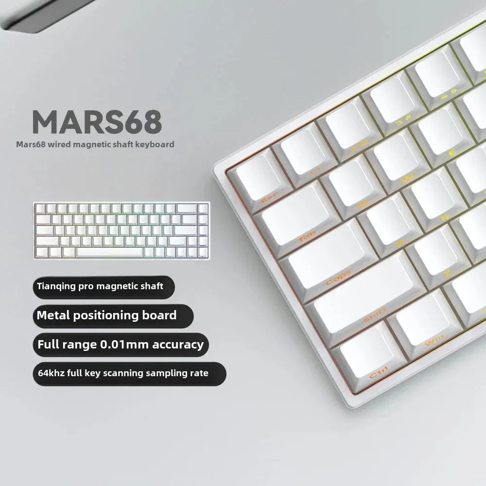 Teclado mecánico para juegos con eje magnético Mars 68 PRO, 0 zonas muertas, conectar y desconectar, luz RGB, cableado, inalámbrico, seleccionable