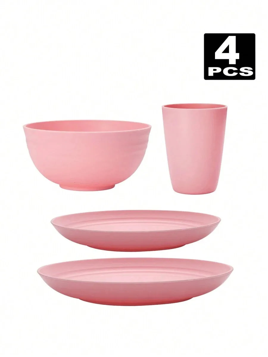 Juego de cubiertos de plástico reutilizables de 4/16/32 piezas, plato de cena/plato de postre/tazón de cereal/taza, para el hogar, fiesta de cumpleaños