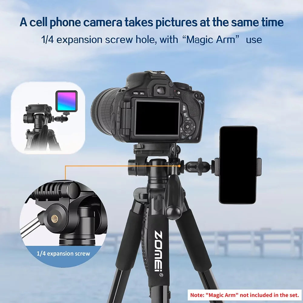 Trípode profesional compacto de aluminio de 188 cm/73,6 pulgadas de alto para cámara digital, Canon, DSLR, teléfono inteligente, trípode fotográfico