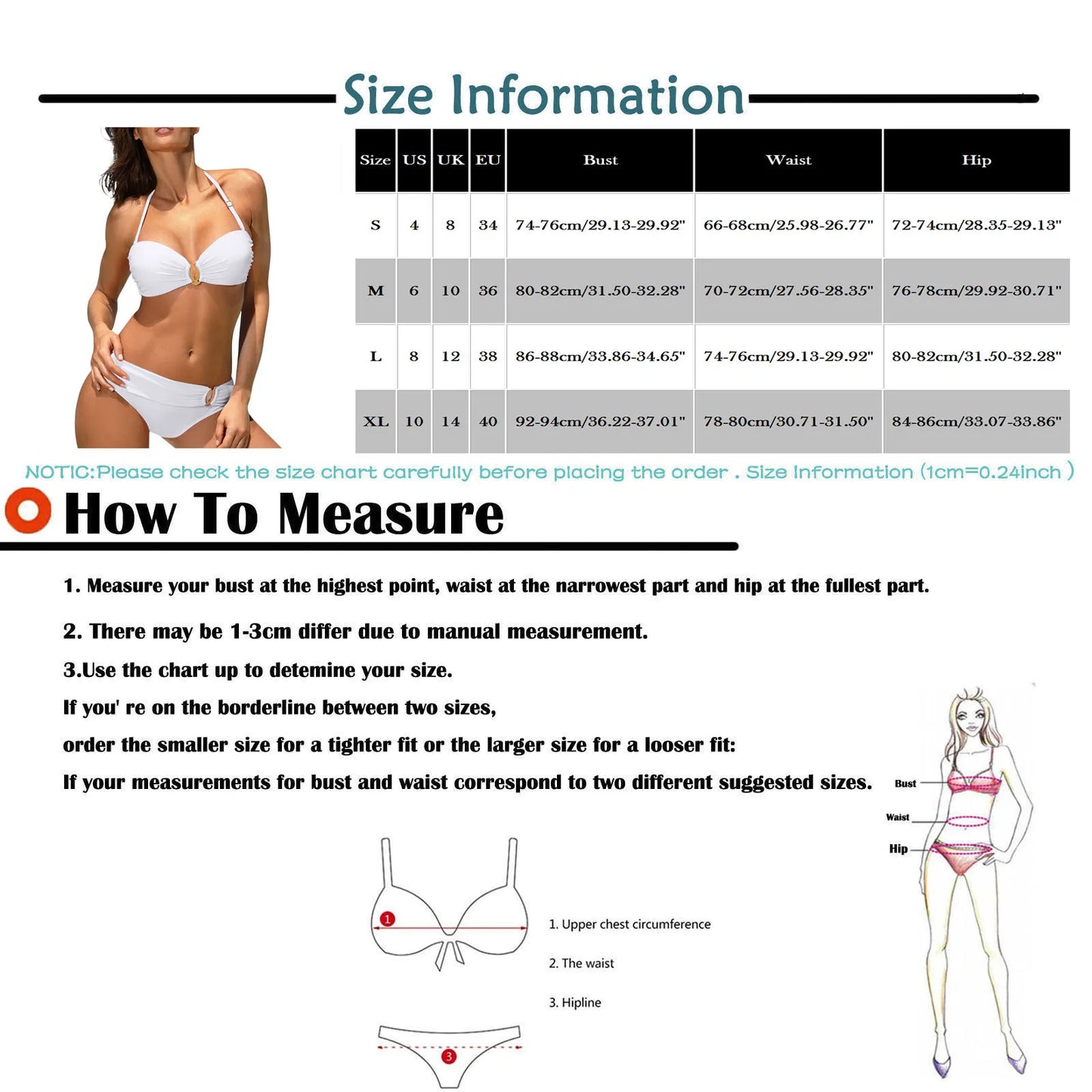 Bikini sexy con aros para mujer, traje de baño blanco liso con cuello halter, microbañador push up de metal, traje de baño brasileño de dos piezas 2023, nuevo