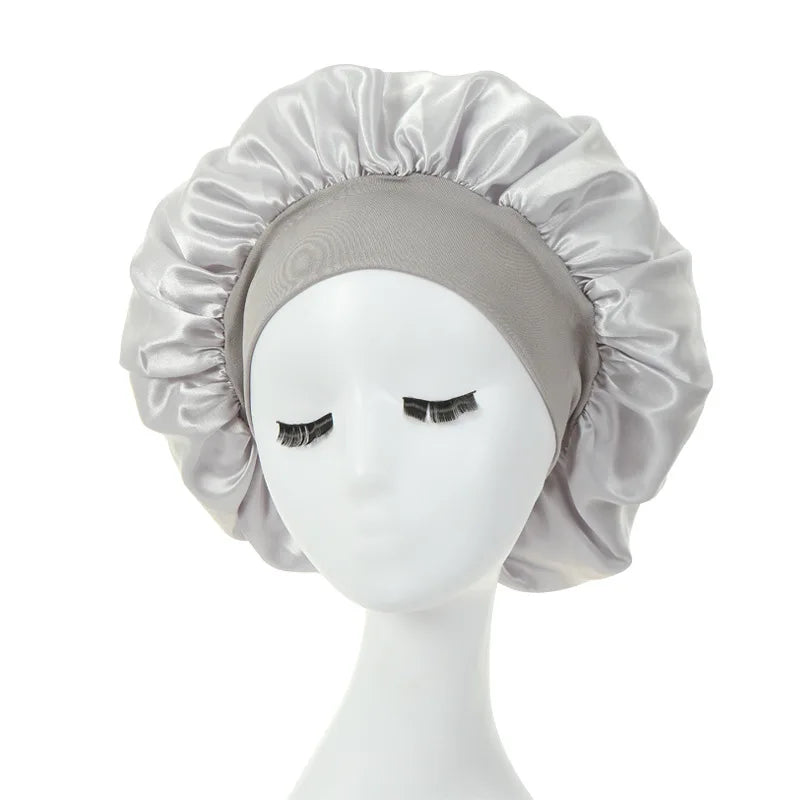 Gorro de dormir para mujer, gorro de seda satinado de doble capa, ajustable, para ducha, para cabello rizado, accesorios de peinado.
