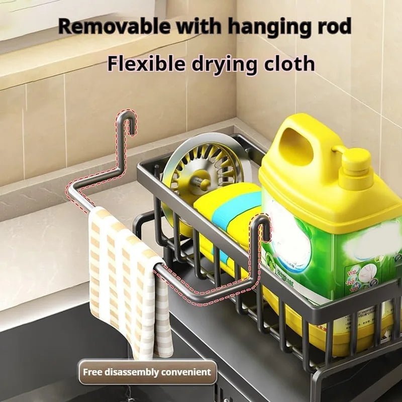 Escurridor de fregadero de plástico, estante autodrenante para fregadero, organizador de cocina, soporte para esponja, escurridor para trapos, toallero, cesta de filtro