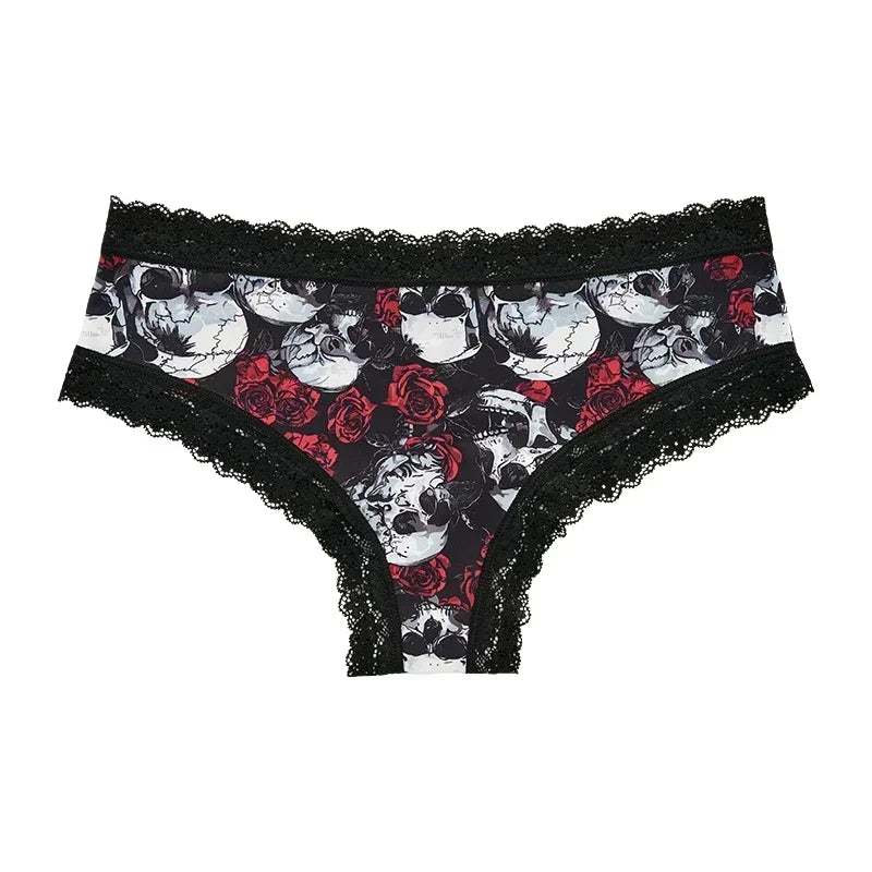 Ropa interior para mujer, bragas sexys con borde de encaje, estilo gótico, lencería con calavera rosa, pantalones triangulares cómodos y transpirables personalizados