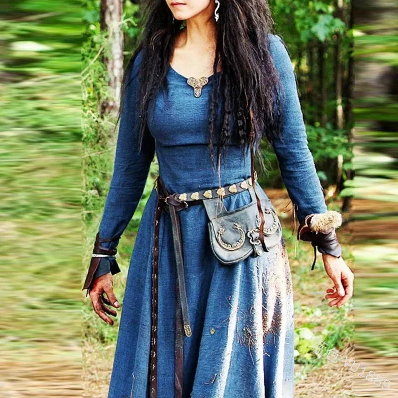 Medieval Dress Women Long Sleeve Maxi Robe Vintage Fairy Elven Dress Renaissance Celtic Viking Gothic cosplay costumes