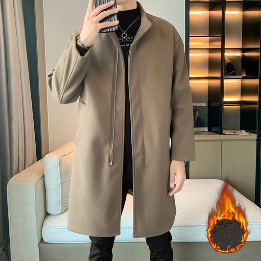 2025 Autumn Winter Men Long Coat Windbreaker Casual Loose  Solid Color Trench Men Fashion Korean Style Mens Jackets Outerwear