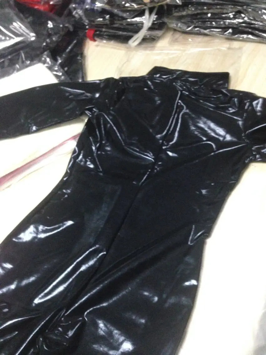 Sexy Cat Womens Jumpsuit Zentai Suit Fancy Dress Shiny Black Wetlook Leather Cat Catsuit Halloween Costumes For Women