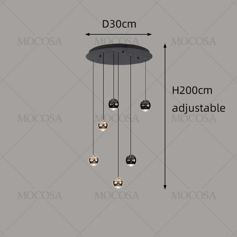Lámparas colgantes modernas para escalera de apartamento, iluminación LED para sala de estar, pasillo de villa, luces colgantes para escalera, candelabro esférico para vestíbulo.