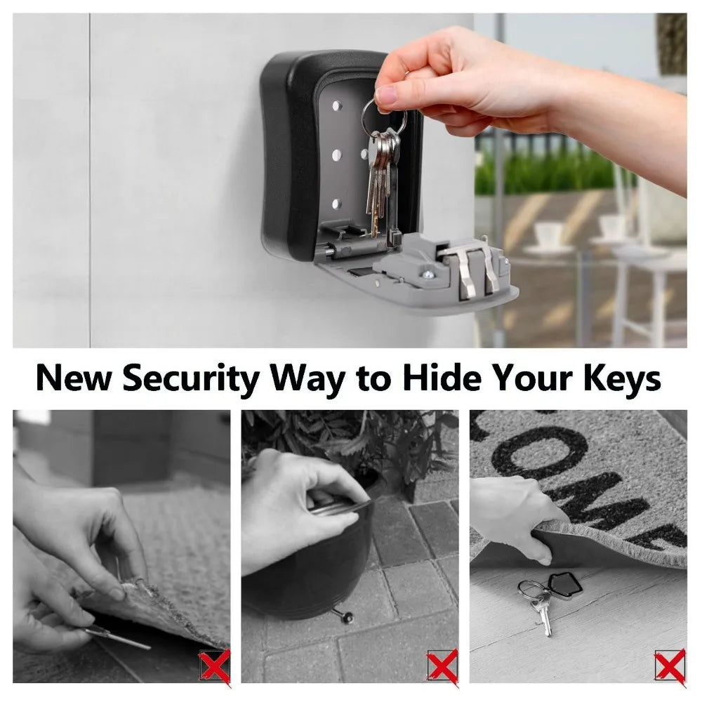 Caja de seguridad con llave de 4 dígitos, ABS, antirrobo, duradera, para montar en la pared, para el hogar o la oficina.