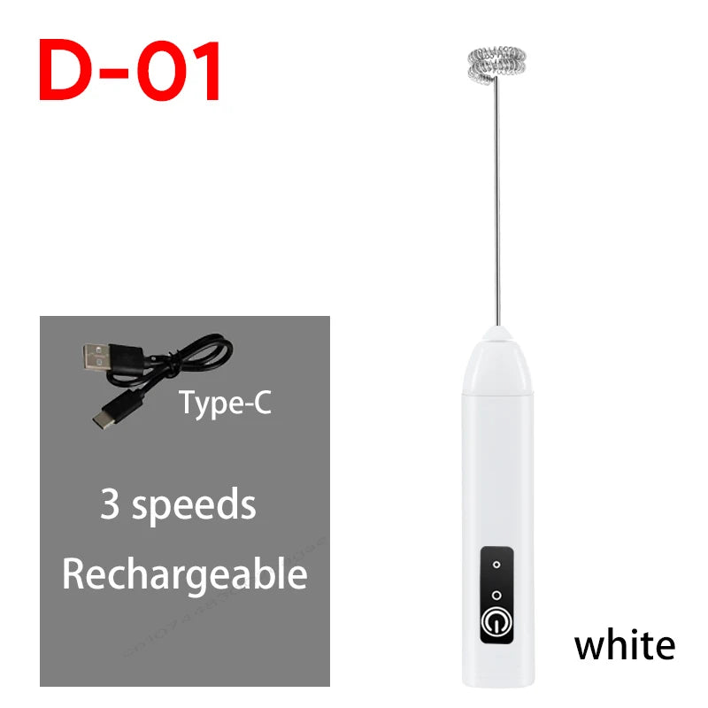 Espumador de leche eléctrico + batidor de huevos inalámbrico con carga tipo C, 3 velocidades, miniespumador de mano, batidor de café, herramientas de cocina
