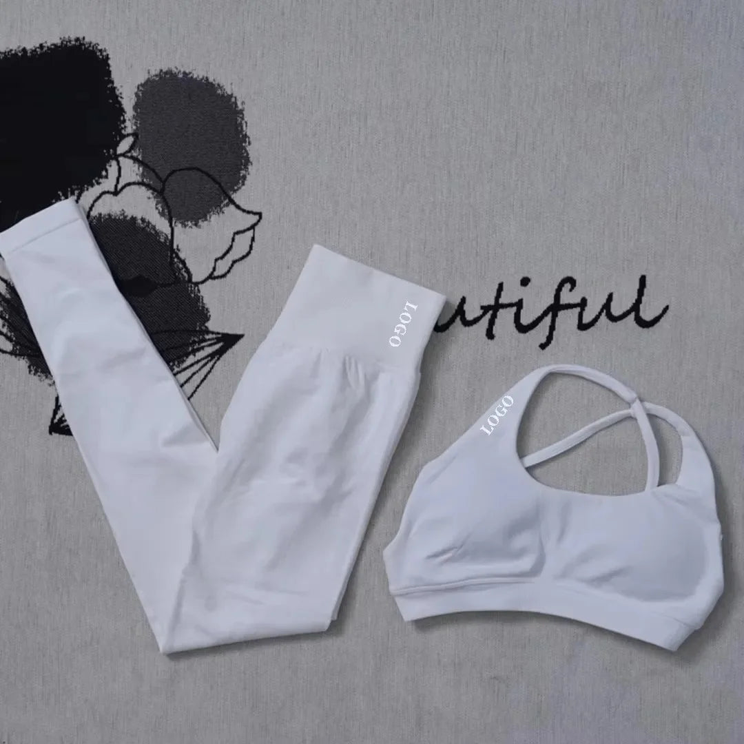 Conjunto de 2 piezas de yoga para mujer, leggings de cintura alta sin costuras, sujetador deportivo, ropa de entrenamiento, ropa deportiva para correr