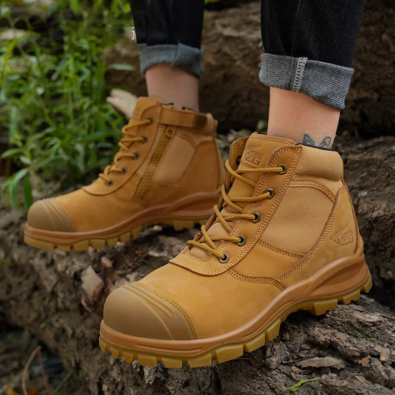 ROCKROOSTER Zapatos de senderismo para hombre, botas de caza impermeables, zapatos de seguridad de cuero, botines tácticos, zapatos de trabajo, zapatillas deportivas con punta de acero