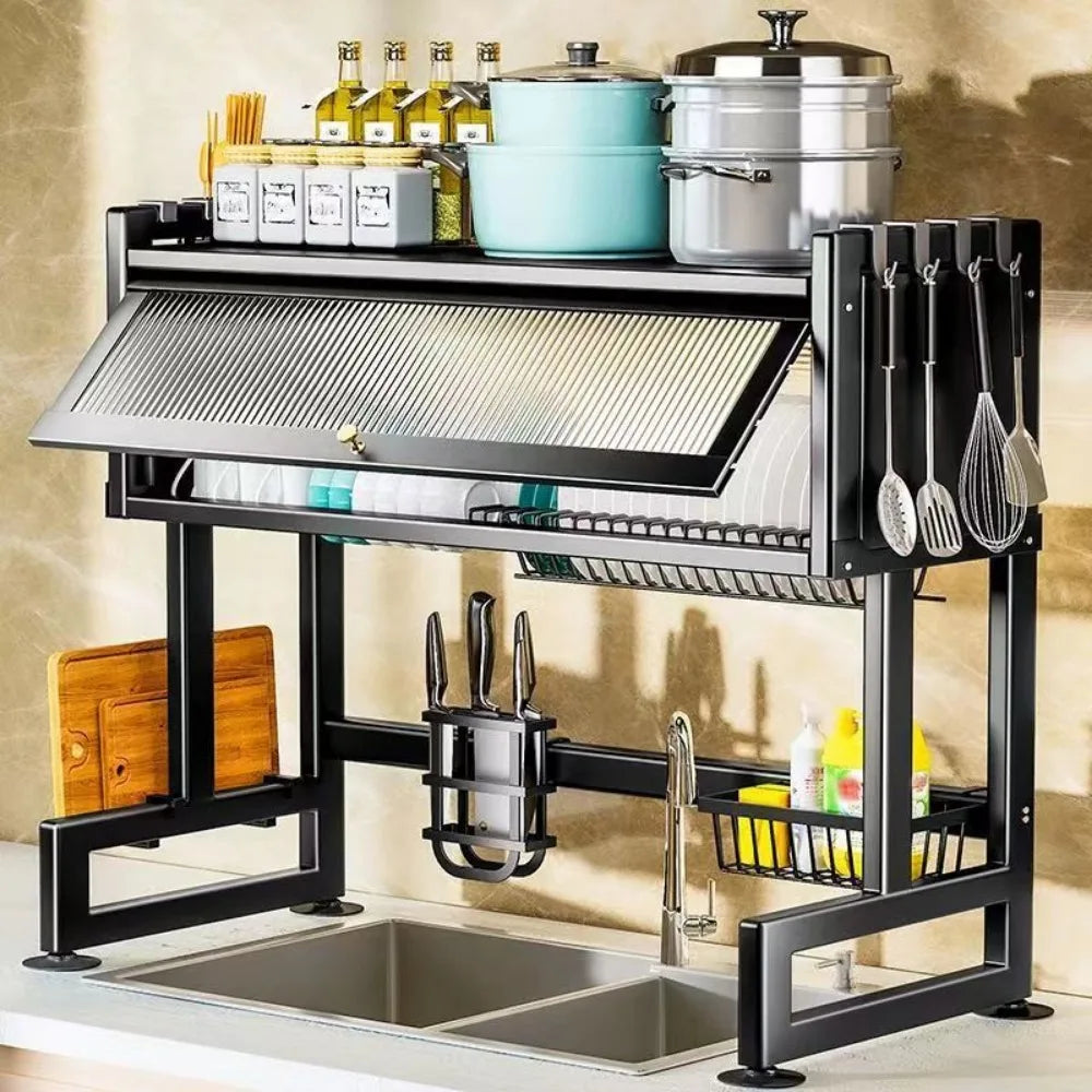 Estante para fregadero de puerta de gabinete, estante para canaletas, estante para fregaderos, almacenamiento para cocina, hogar, escurreplatos, estantes de almacenamiento a prueba de humedad para cocina