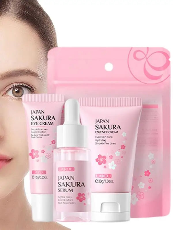Set para el cuidado facial Limpiador Sakura Essence Cream Hidratante Blanqueador y Antiedad Tónico Crema para ojos Suero facial Cuidado de la piel de los ojos