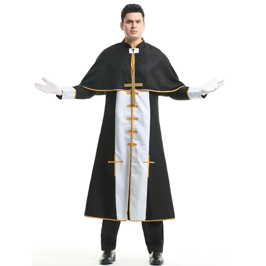 Couple Halloween Costume for Women Men Medieval Cosplay Priest Nun Missionary Costume Church Religious Convent Fancy Party Dress