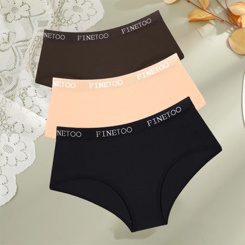 FINETOO - 3 piezas de ropa interior de algodón con cinturón y letras para mujer, bragas sexys, transpirables, de cintura baja, elásticas y cómodas.