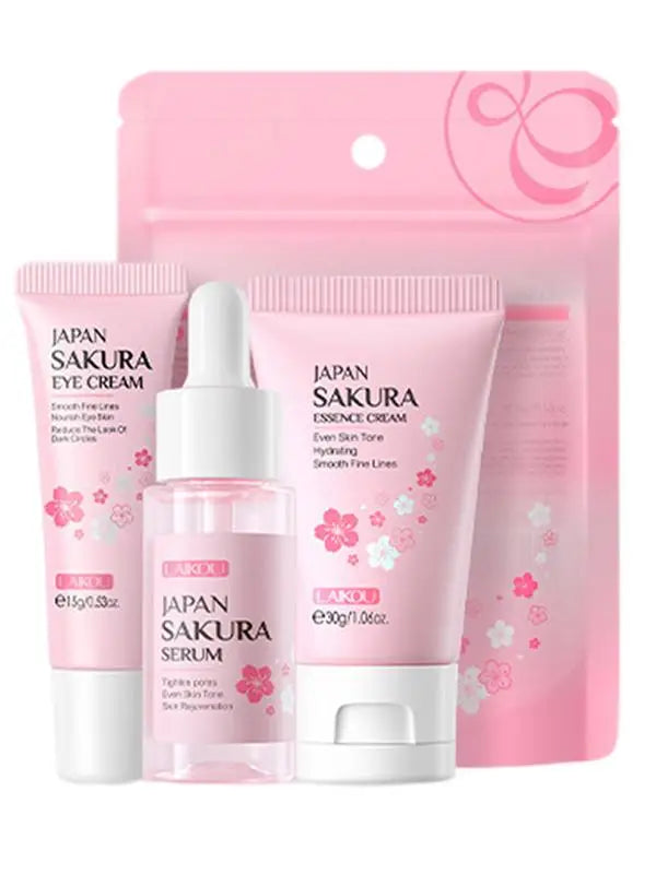 Set para el cuidado facial Limpiador Sakura Essence Cream Hidratante Blanqueador y Antiedad Tónico Crema para ojos Suero facial Cuidado de la piel de los ojos