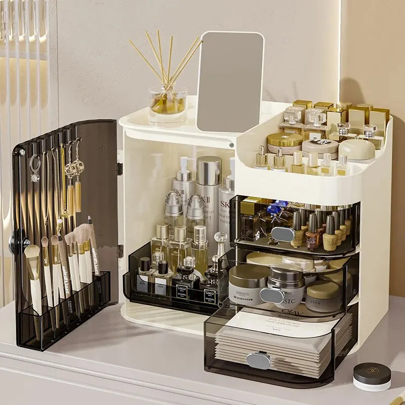 Caja de almacenamiento de cosméticos, a prueba de polvo, humedad e impermeable, con gran capacidad para productos de cuidado de la piel, con posibilidad de almacenamiento en capas.