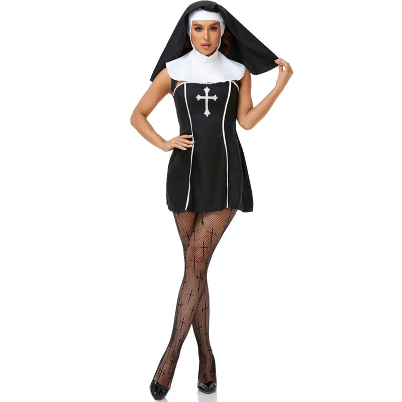 Couple Halloween Costume for Women Men Medieval Cosplay Priest Nun Missionary Costume Church Religious Convent Fancy Party Dress