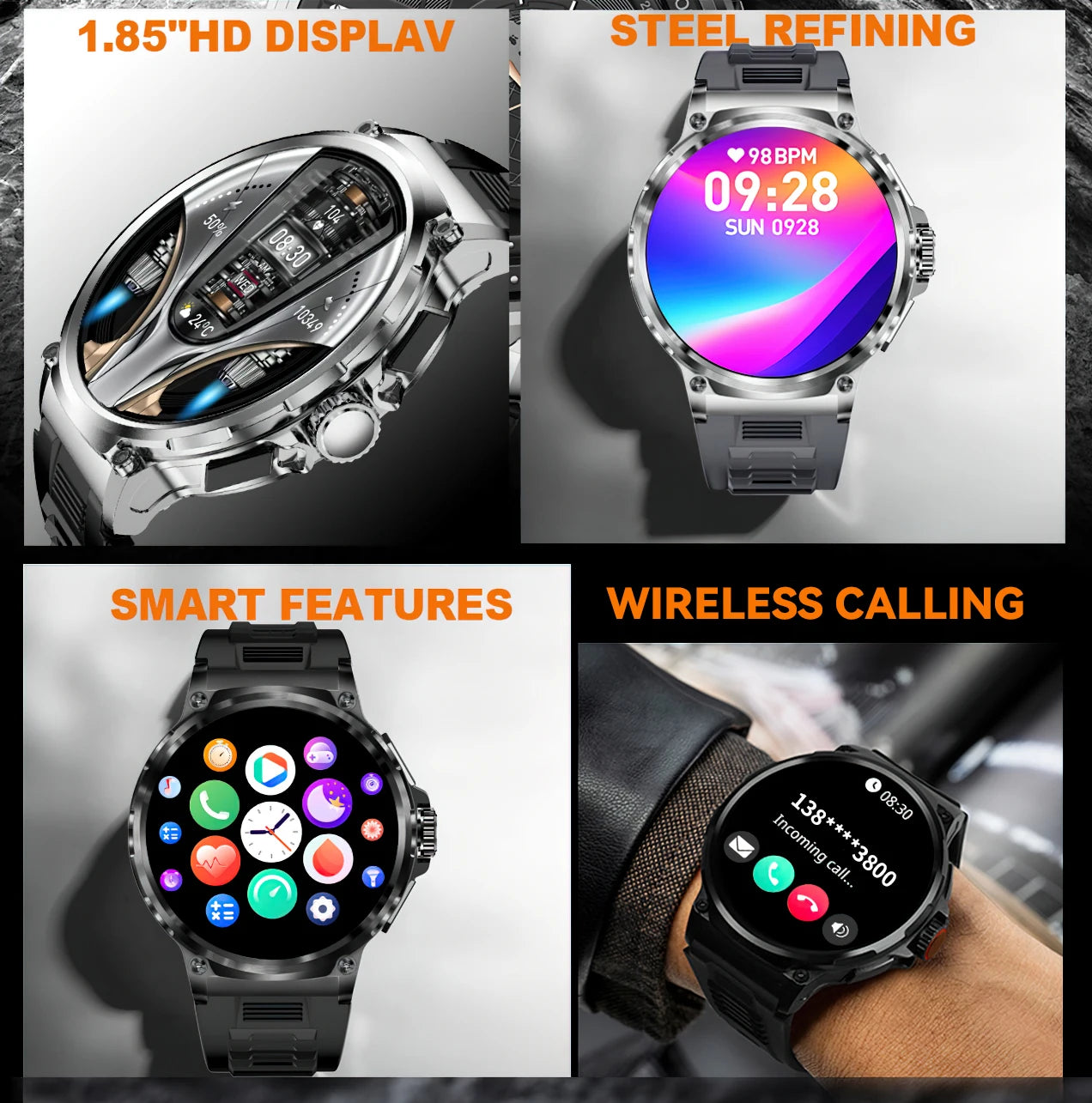 Reloj inteligente Ultra HD de 1,85 pulgadas para hombre, con GPS, pulsera deportiva para exteriores, batería grande de 710 mAh, reloj de seguimiento de actividad física para Android e iOS.