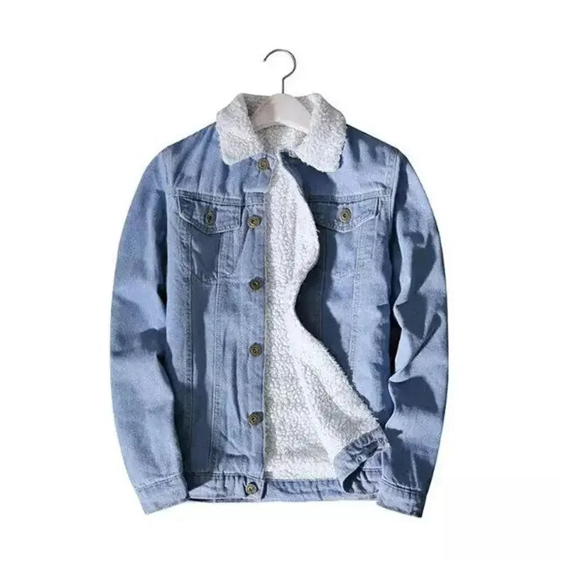 Chaqueta vaquera de invierno para hombre, moderna, con forro polar, holgada, gruesa, informal, cálida para las estaciones más frías.
