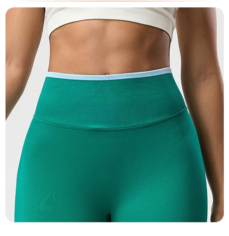 VEQKING Color Contrast Sports Women Yoga Pants Ignite Sculpt Scrunch Sports Leggings Seamless Push Up Gym Elastic Workout Tights