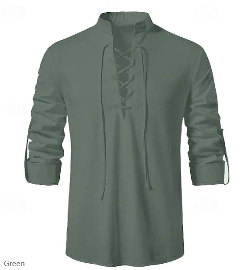 Camisa renacentista para hombre, estilo pirata medieval vikingo, de algodón y lino, manga larga, ideal para disfraz de Halloween.