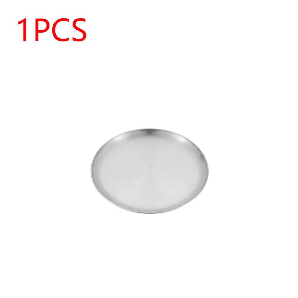 Plato de camping de acero inoxidable, vajilla, contenedor de alimentos, plato de picnic, utensilios de cocina, equipo de camping para senderismo, suministros de camping, nueva base