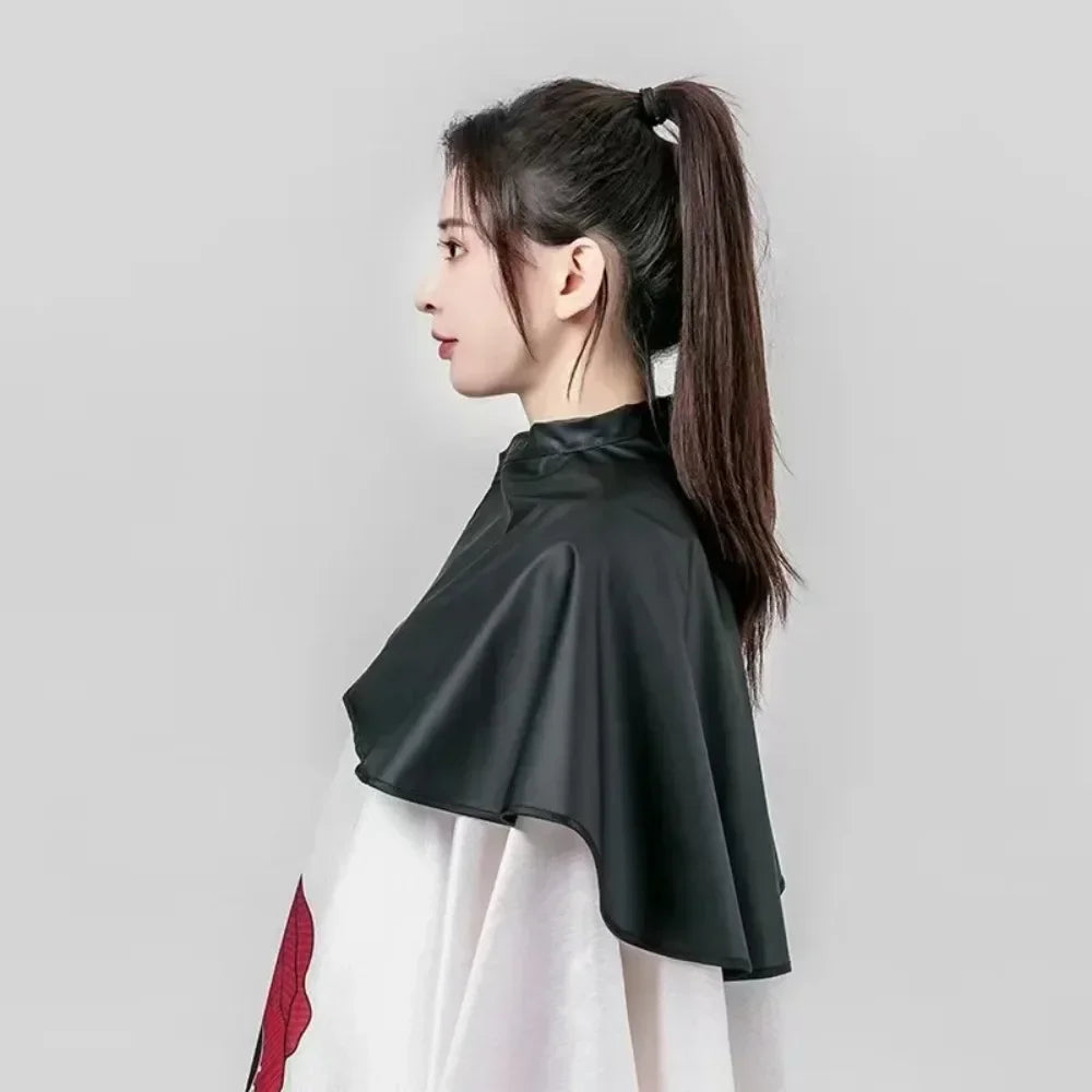 Capa de tela para teñir el cabello, corta, cuadrada, negra, impermeable, para peluquería, peluquería, corte de pelo, capa de tela para peluquería.