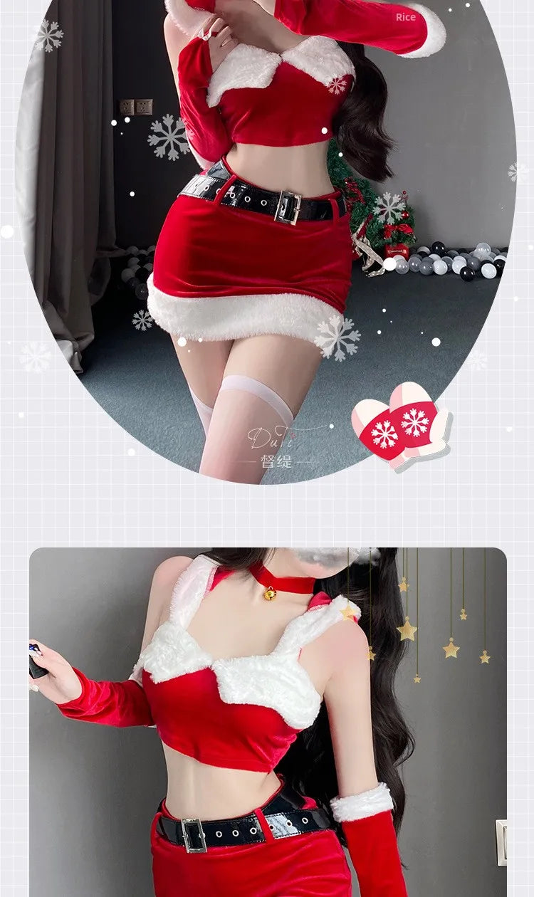 Christmas Party Dress Cos Costume Red New Year Uniform Sexy Rabbit Girl Uniform Role Outfit Sexy Nightdress Underwear