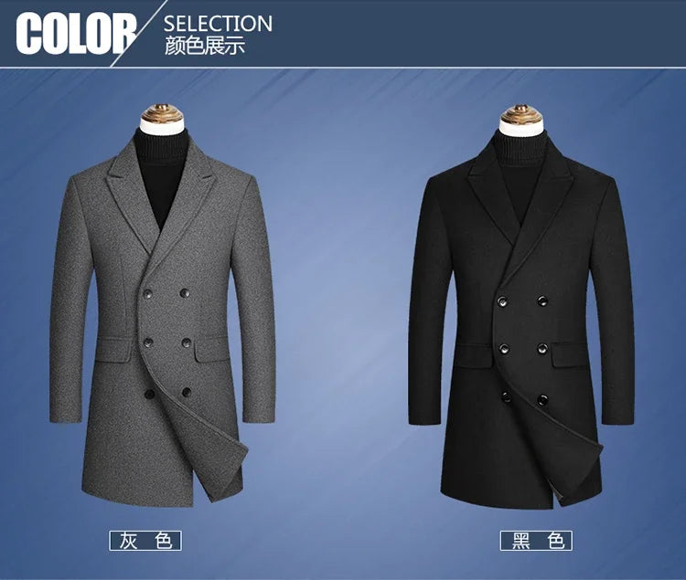 Nueva chaqueta cortavientos larga de lana de alta calidad para hombre, color negro y gris, clásica, gruesa y cálida, ideal para otoño e invierno (2025).