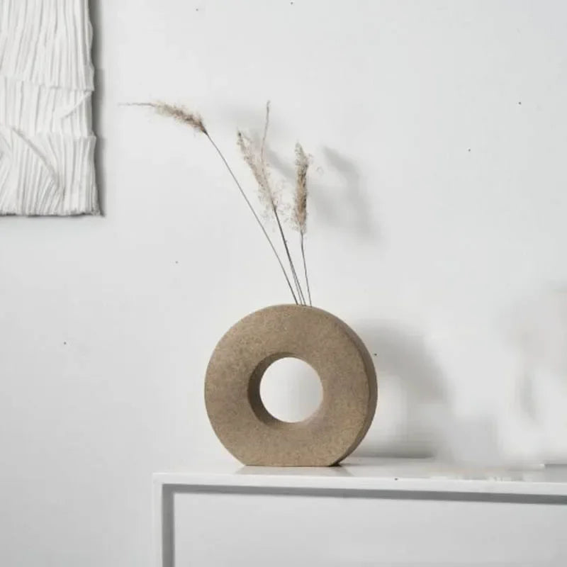 Jarrón nórdico para decoración del hogar, jarrón de donut de lujo, decoración para sala de estar, jarrón de flores simple, decoración de centro de mesa mate