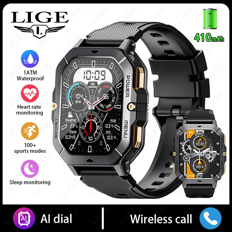 Reloj inteligente con Bluetooth de 2,02 pulgadas para hombre y mujer, batería de 410 mAh, resistente al agua hasta 1 ATM, monitor de ritmo cardíaco y salud, para deportes al aire libre