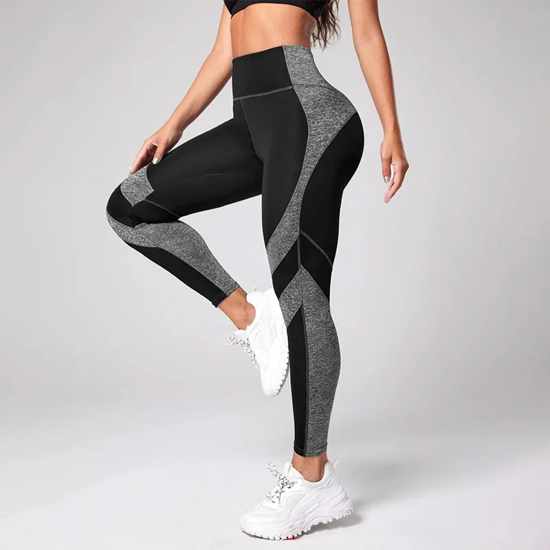 Leggings de yoga de cintura alta con bloques de color para mujer, leggings de entrenamiento con control de abdomen para mujer