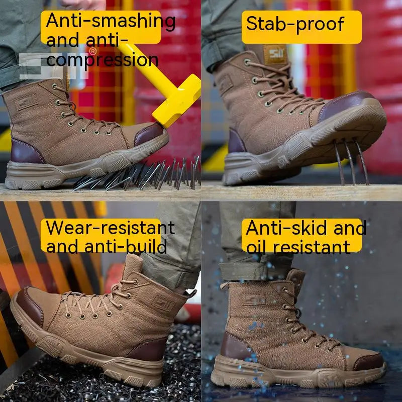 Botas de trabajo nuevas, indestructibles, zapatos de seguridad anti-aplastamiento, zapatos con puntera de acero para hombre, zapatillas a prueba de pinchazos, zapatos de trabajo antideslizantes.