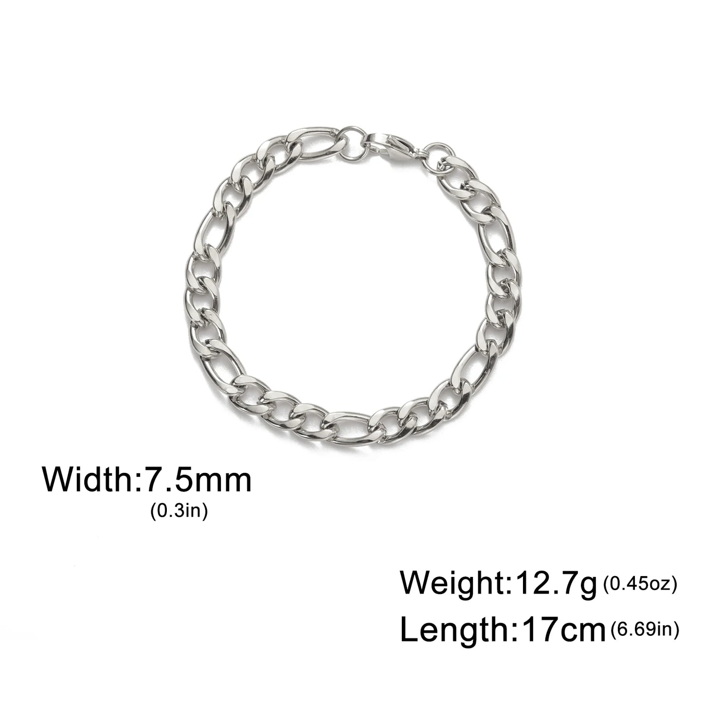 Pulsera de cadena Figaro sencilla para mujer, hombre, pareja, joyería para niño, color dorado, acero inoxidable, tendencia, moda punk, hip pop, regalo