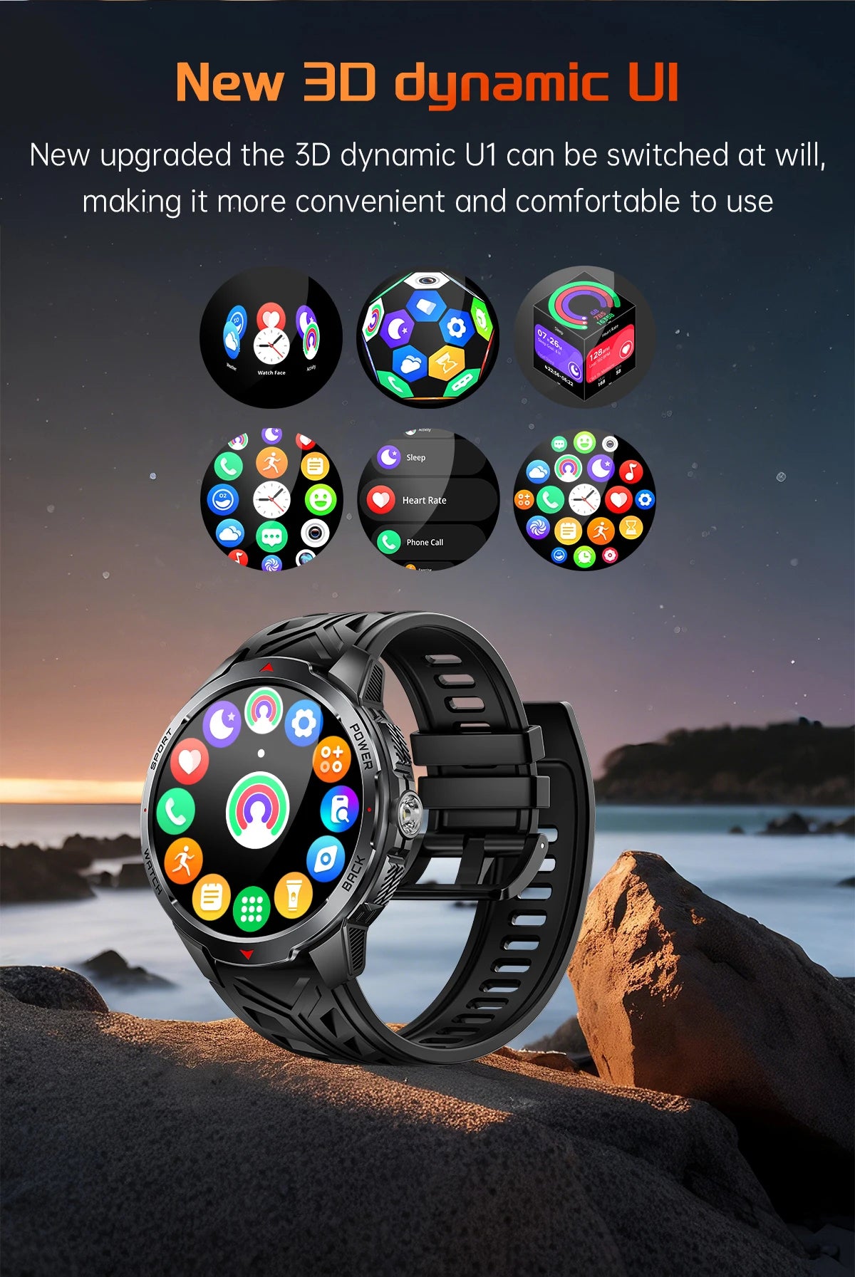 Reloj inteligente deportivo para exteriores para hombre, con batería grande de 1100 mAh, brújula, linterna LED, control del ritmo cardíaco, compatible con Android e iOS.