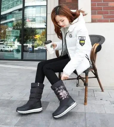 Botas de nieve para mujer, botas de invierno con plataforma, botas gruesas de felpa, impermeables y antideslizantes, zapatos de invierno de moda para mujer, botas cálidas de piel para mujer