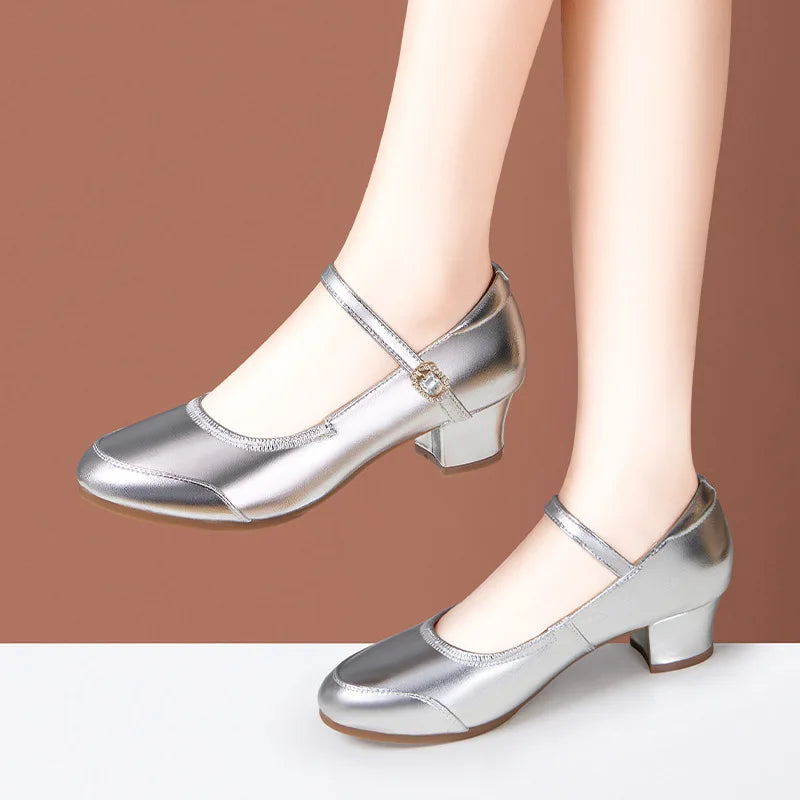 Zapatos Mary Jane de plataforma de piel suave, cómodos y combinables, de 3,5 cm y 5,5 cm, para primavera de 2025, con tacón de bloque mediano, para baile, oficina y mamá.