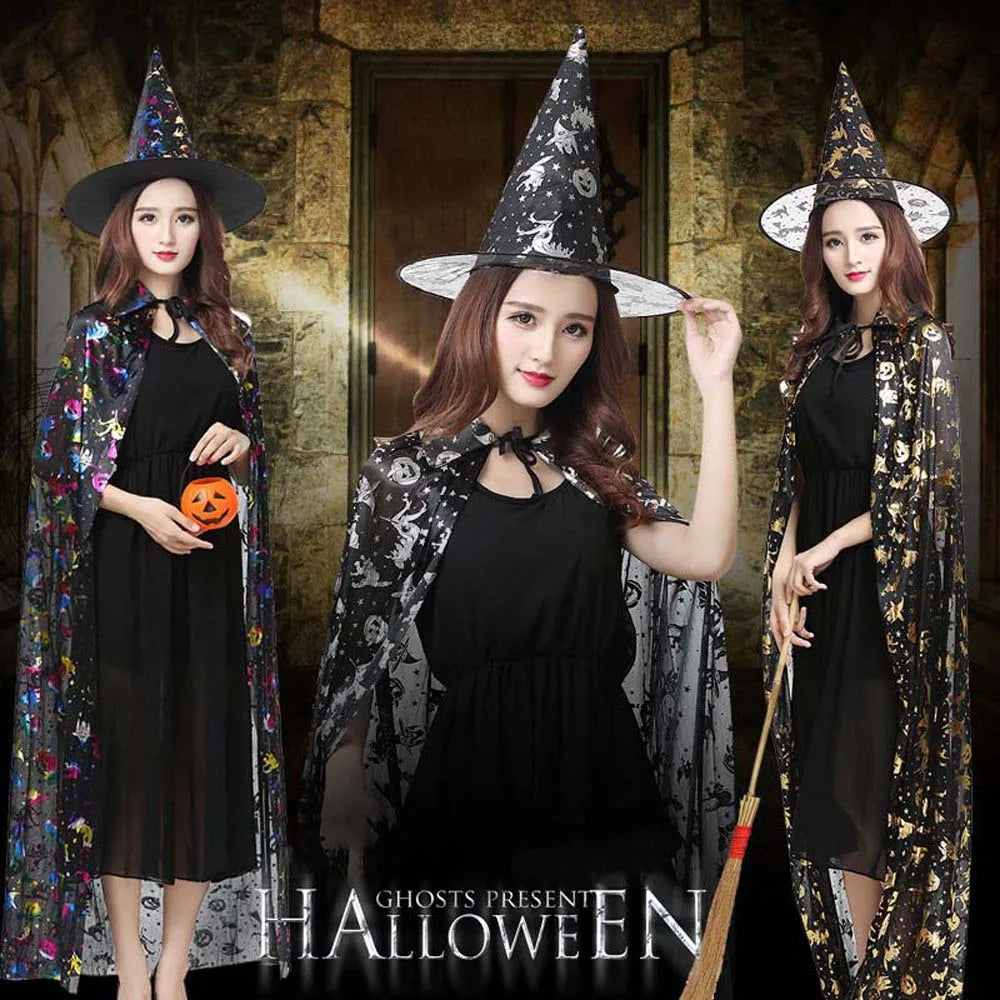 Masquerade Show Performance Costumes Halloween Cloak Sets Pumpkin Ghost Scary Costumes Bat Hat Cosplay Wizard Robe Adult