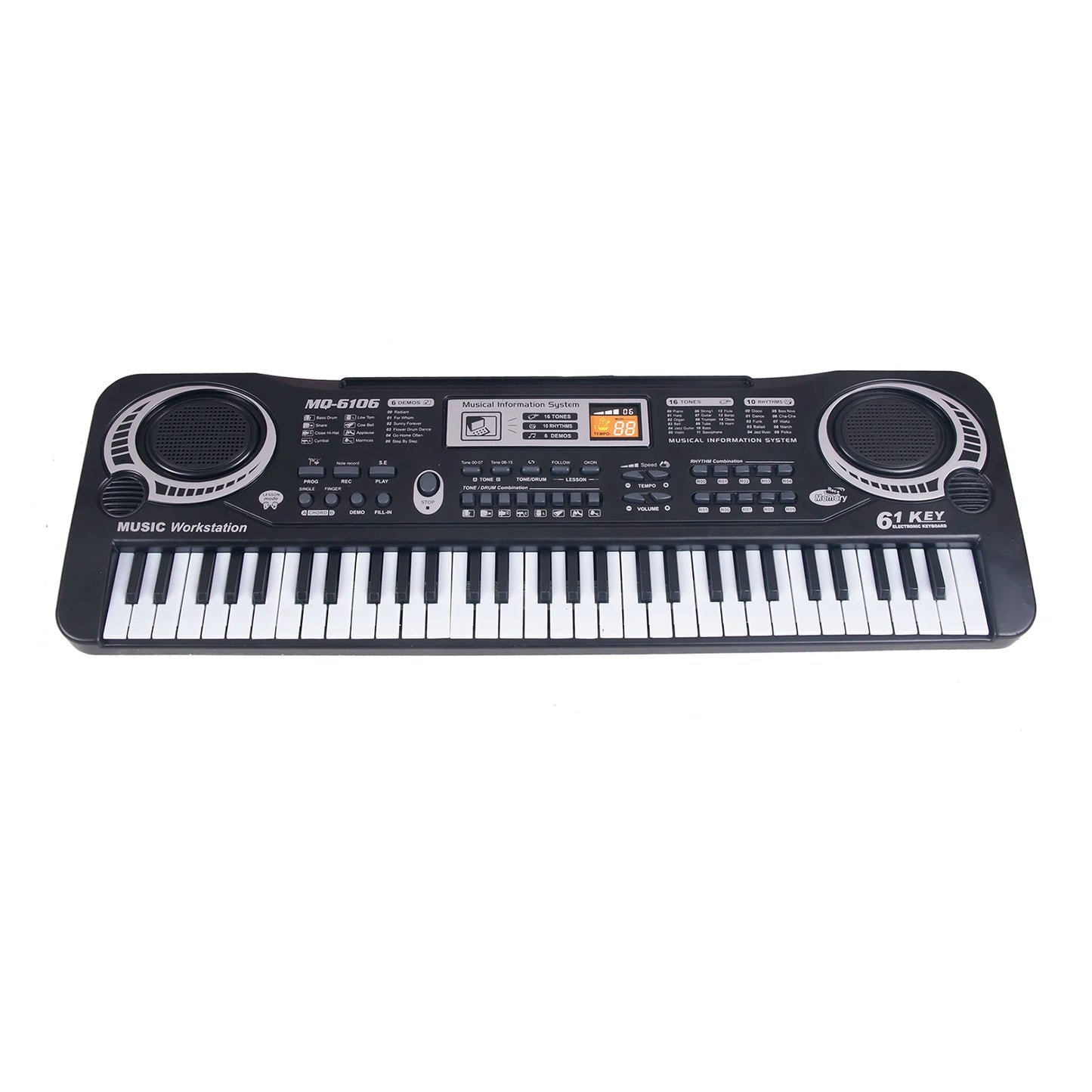 Teclado electrónico de música digital negro de 61 teclas, piano eléctrico, instrumento musical de regalo para niños.