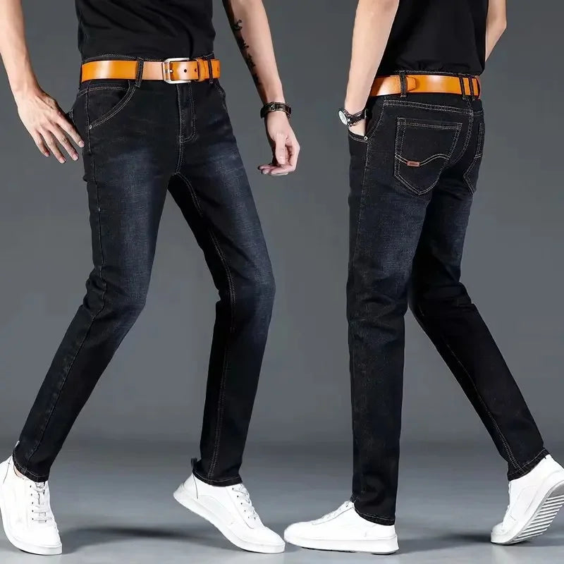 Pantalones vaqueros elásticos de otoño para hombre, holgados, rectos, casuales, a la moda, de corte cómodo, estilo chino, colección de otoño