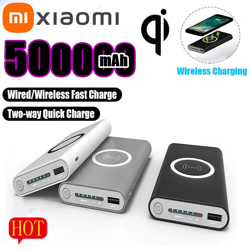 Batería externa Xiaomi de 500000 mAh con carga inalámbrica rápida bidireccional y conector magnético tipo C para iPhone, Samsung y Xiaomi.
