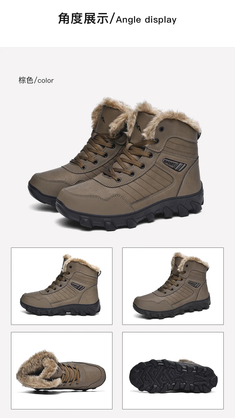 Botas de invierno para hombre, zapatillas cálidas, impermeables, antideslizantes, de felpa, de cuero, talla grande 48, novedad de 2024