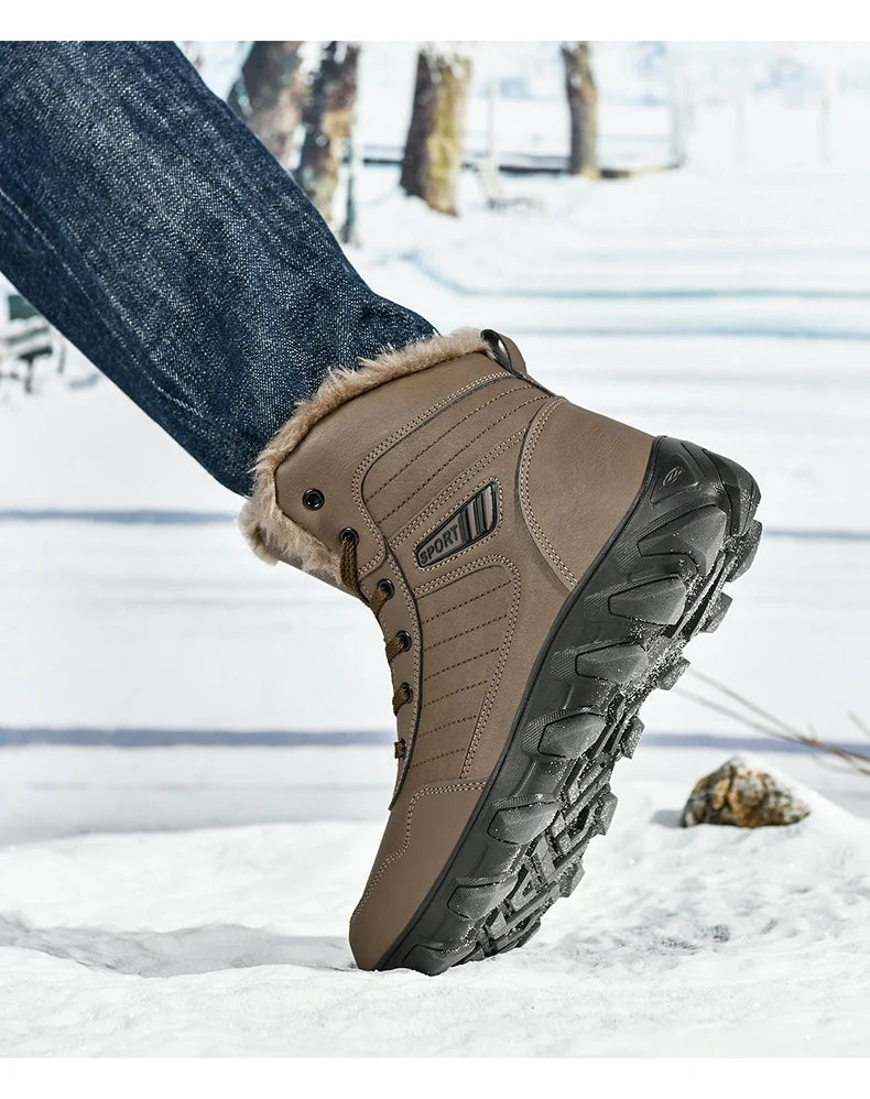 Botas de invierno para hombre, zapatillas cálidas, impermeables, antideslizantes, de felpa, de cuero, talla grande 48, novedad de 2024