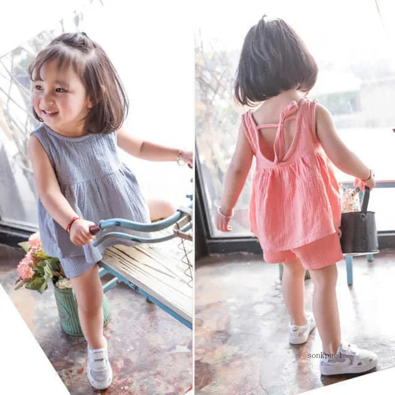 Conjuntos bonitos de blusa de algodón y pantalones cortos para niña pequeña, ropa de verano para niña pequeña
