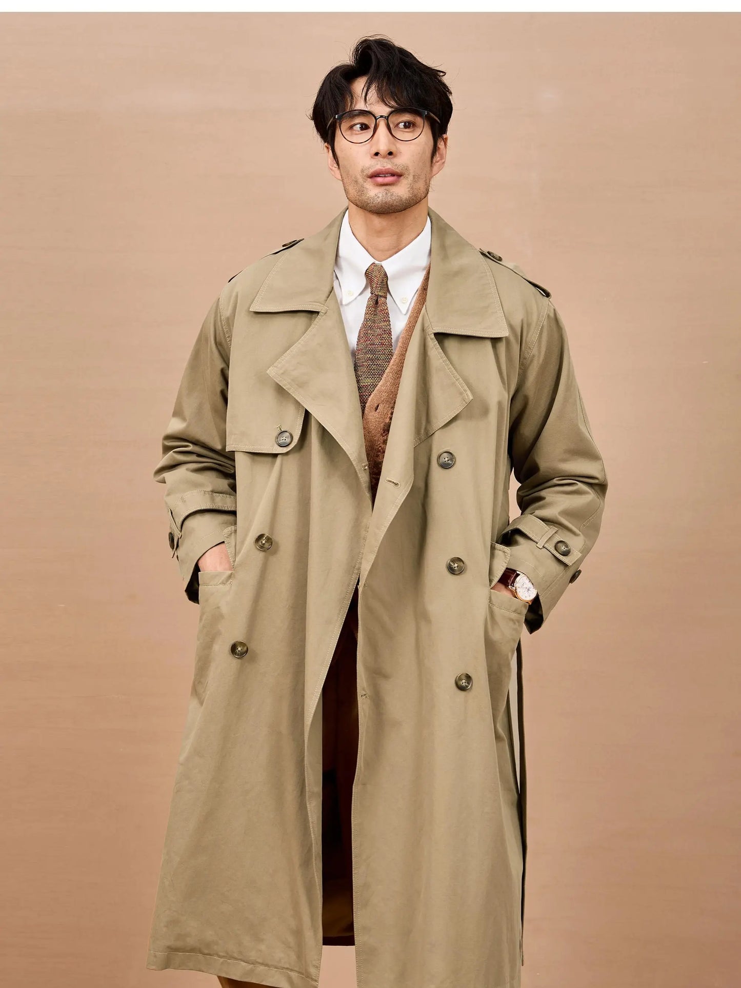 Gabardina larga negra y caqui de Mauroicardi para hombre, primavera/otoño, con hombreras, doble botonadura, estilo británico elegante, moda 2025